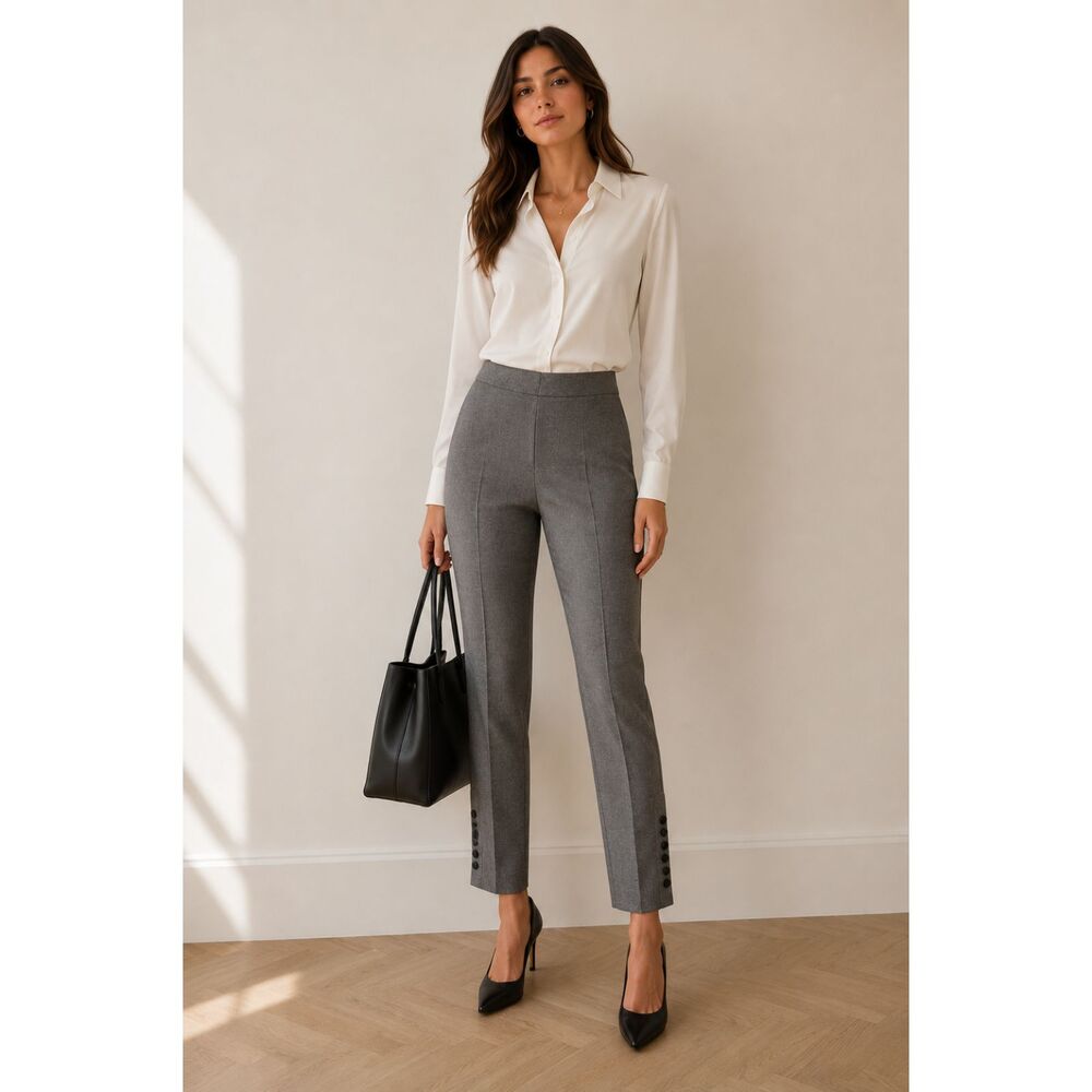 Talbots Chatham Gray Ankle Pants Button Hem Career Office Siren Academia Size 10